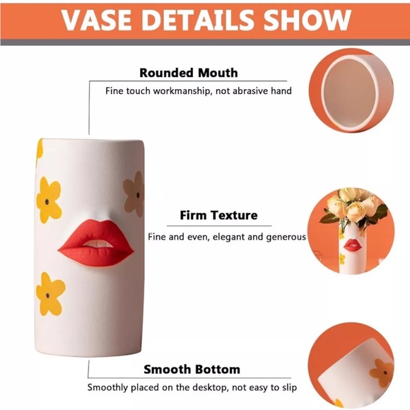 Brand New! 3D Red Lips & Daisy Ceramic Vase -Pucker Up Kiss Decor 💋 - Picture 4 of 10